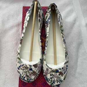 Tory Burch Minnie Travel Ballet With Logo - Ivory Meadow Folly 975 - Size 9
